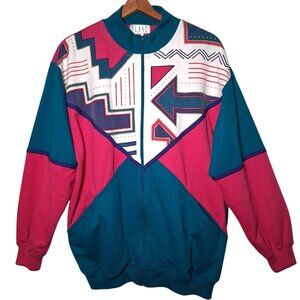 Vintage 80s Blast Sweatshirt Women M Southwest Geometric Full Zip Athleisure